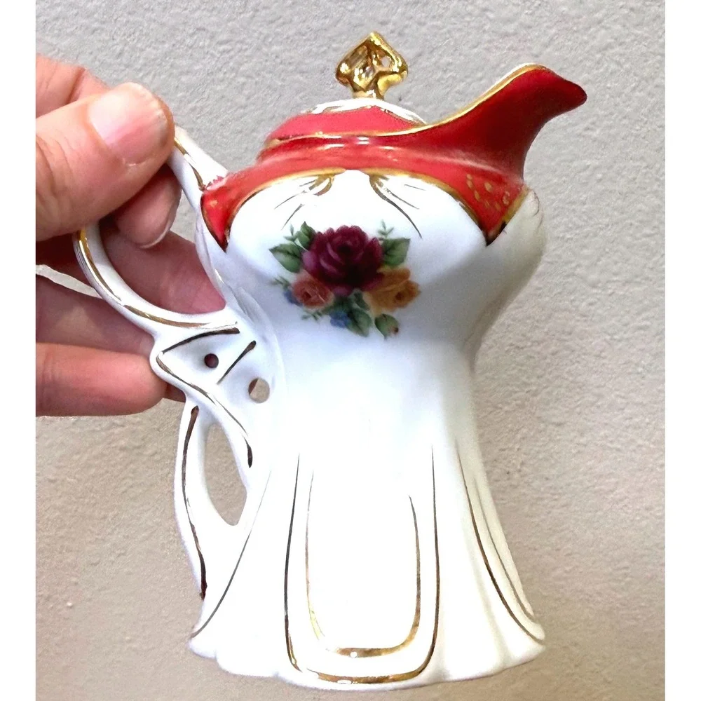 Vintage Mini Porcelain Teapot Floral Gold Trim Cottagecore Victorian Style Decor